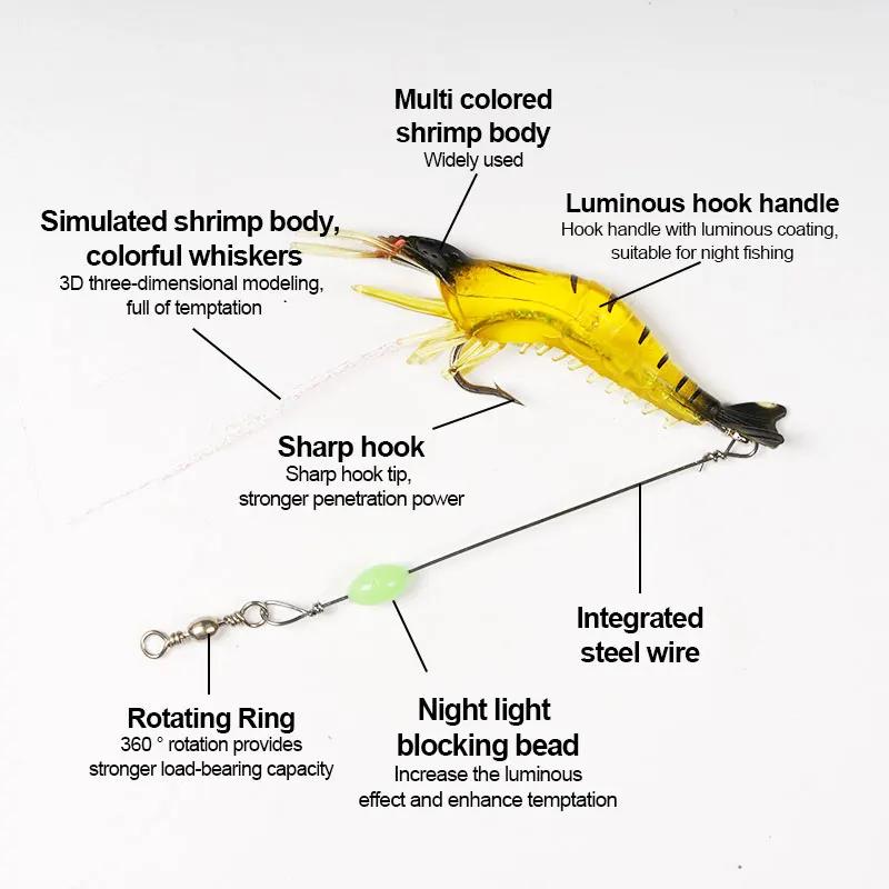 5pcs/lot Luminous Shrimp Soft Lure Fishing Artificial Bait 9cm/6g with Glow Hook Swivels Lifelike Shrimps Carp Fake Worm Tackle