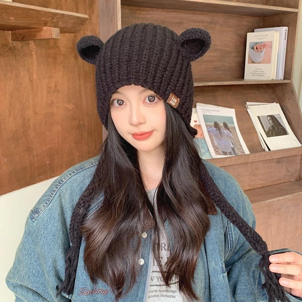 Einfarbige Strickmütze Ohrenschutz Ohrenwärmer Mütze Niedliche Ohrenschutzmütze Winter