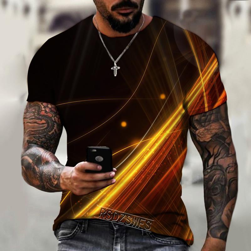 Tie Dye 3D Printed Short Sleeved T-shirt Summer Breathable Polyester Simple Round Neck Top