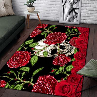 Vintage Ornamental Skulls Rose Pattern Decorative Square Rug Modern House Living Room Floor Matte Bedroom Carpet Art Poster Mat