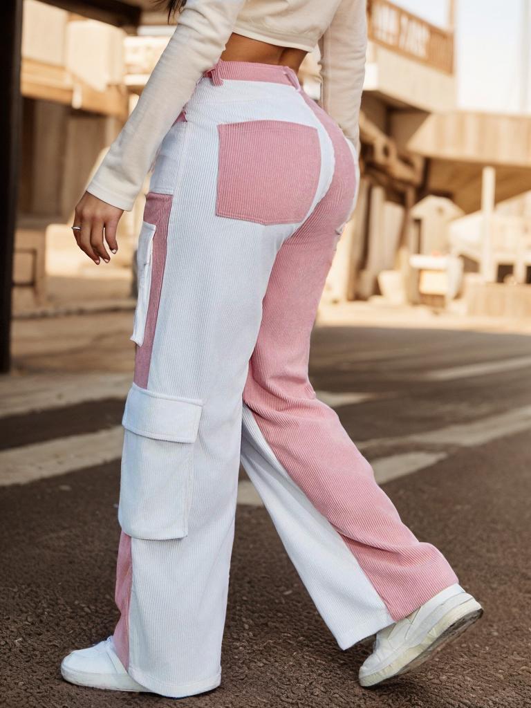 Rose Beauty A Fashionable And Personalized Street Style Patchwork Women's Pants