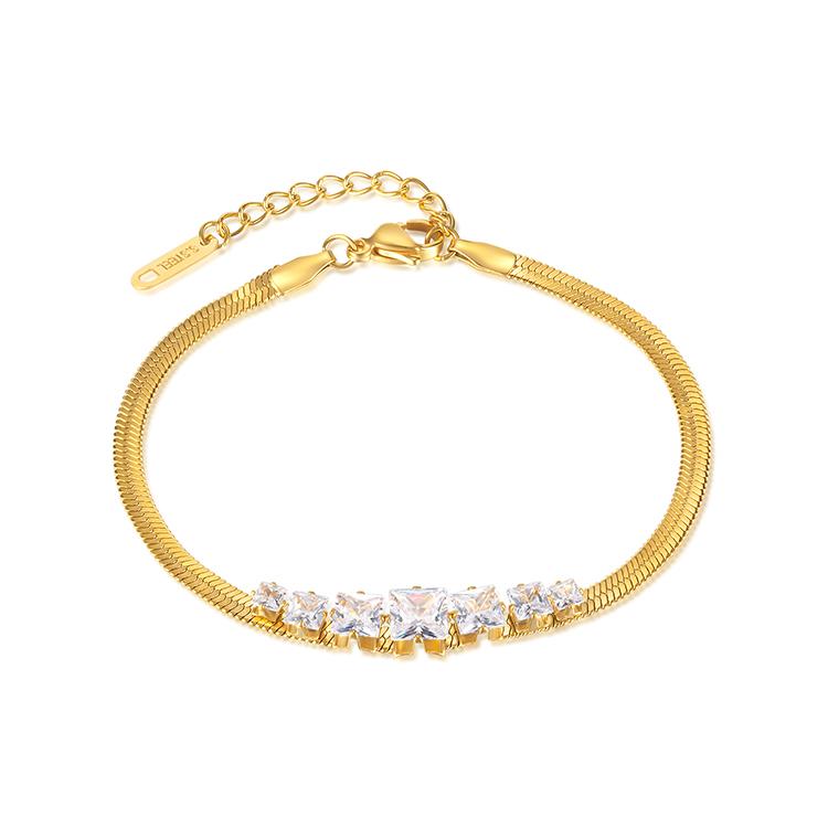 Custom 18K Gold Plated Stainless Steel Female Jewelry Creative Cubic Zirconia Snake Chain Bracelet