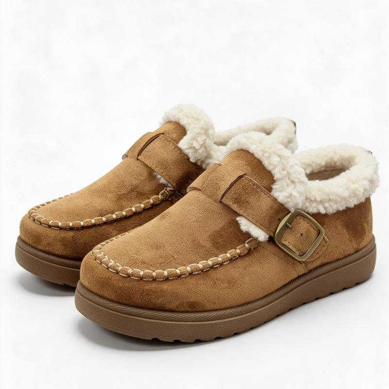 Retro buckle velvet Birkenstocks women's shoes, non-slip and wear-resistant thick-soled cotton shoes, simple and versatile women's short shoes