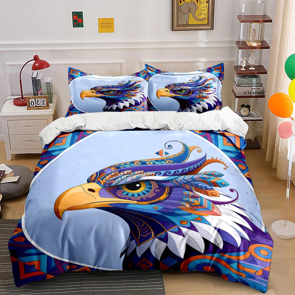 Colorful Eagle Art Decor Set Soft Comfortable Duvet Cover Bedding Set Included 1*Duvet Cover & 2*Pillowcases, Gift