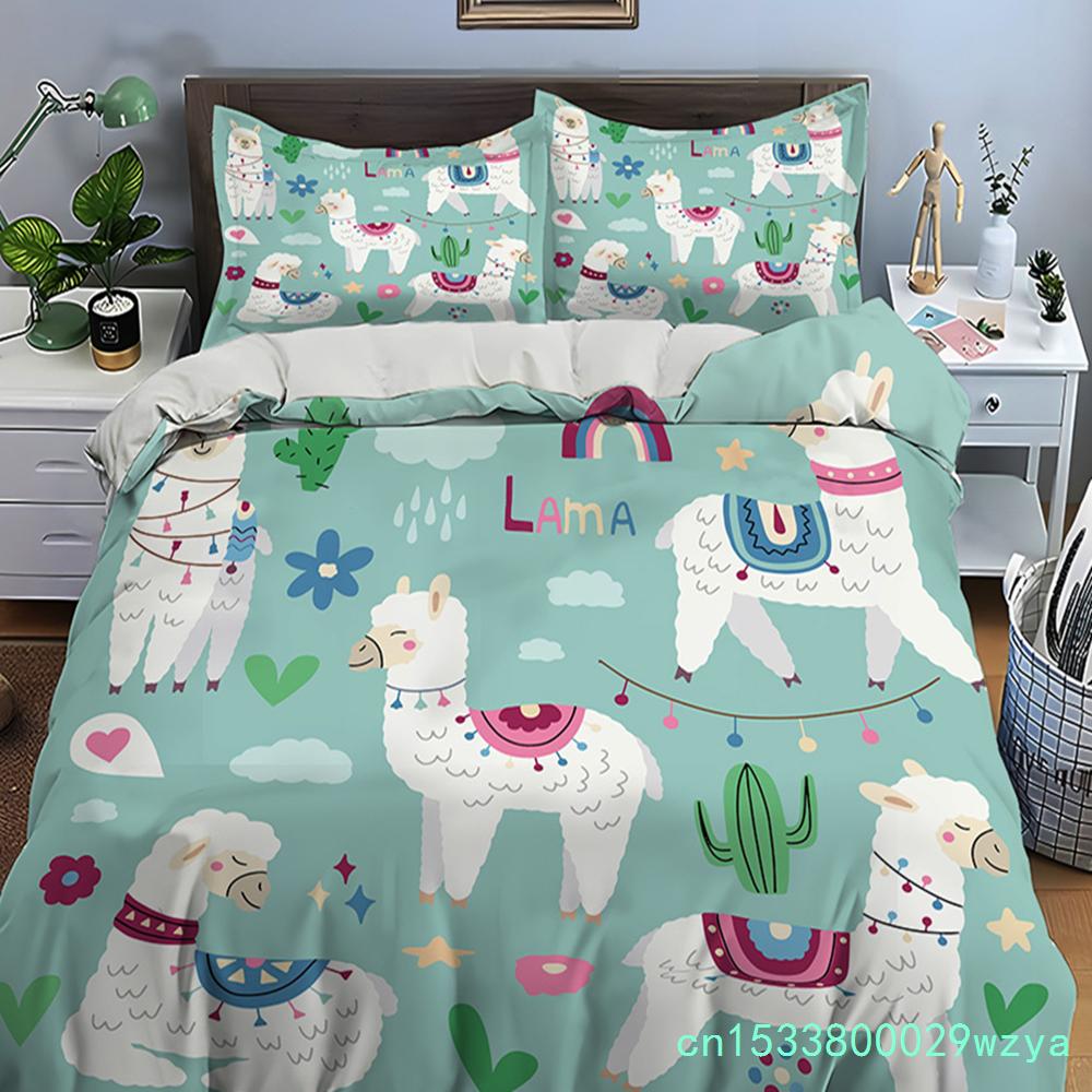 Parure de lit imprimée lama et alpaga (housse de couette et taies d'oreiller incluses) - Idéale pour adultes et enfants - Cadeau de luxe