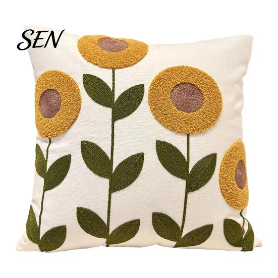 Floral Pattern Throw Pillow Shams Farmhouse Cushion Cover, 3D Flower Embroidery Decorative Light Luxury Bed Covers Case for Living Room Couch