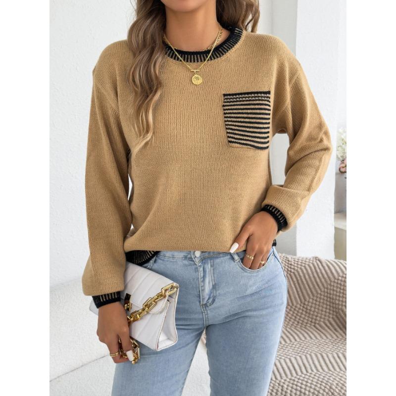 Women S Long Sleeve Striped Pocket Casual Sweater