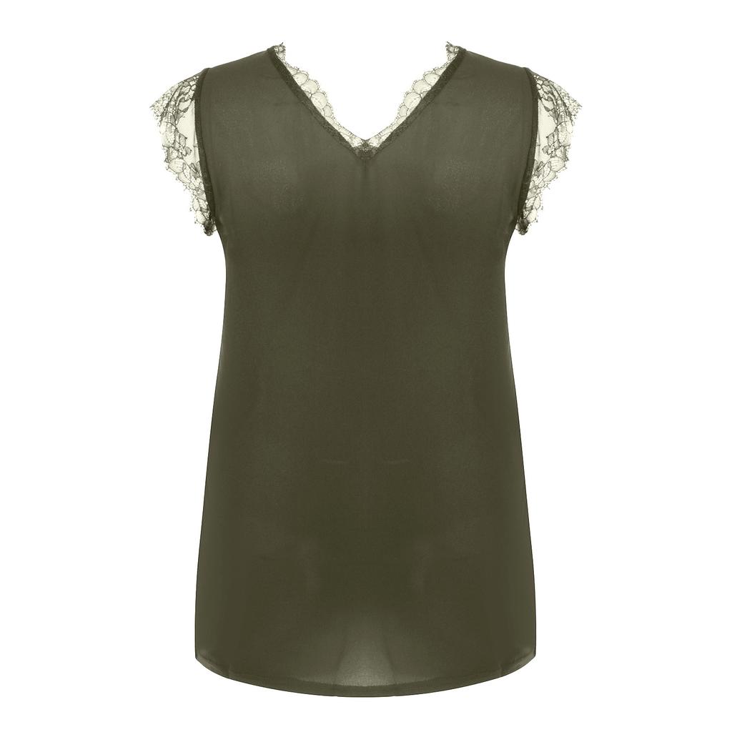 Women's V-Neck Lace Casual Solid Sleeveless Shirts Tank Tops Blouse