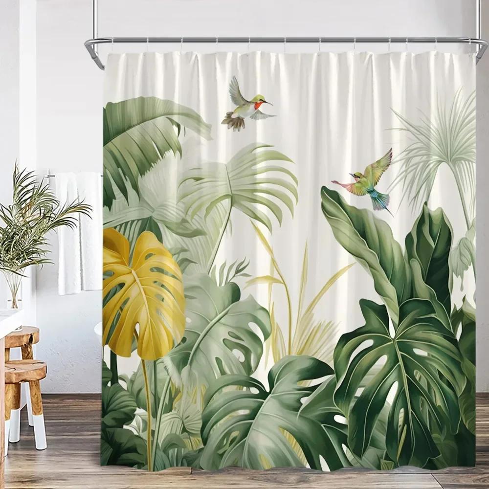 Nordic Modern Shower Curtain Tropical Leaves Monstera Shower Curtain Forest Green Leaves Plants Bathroom Decoration
