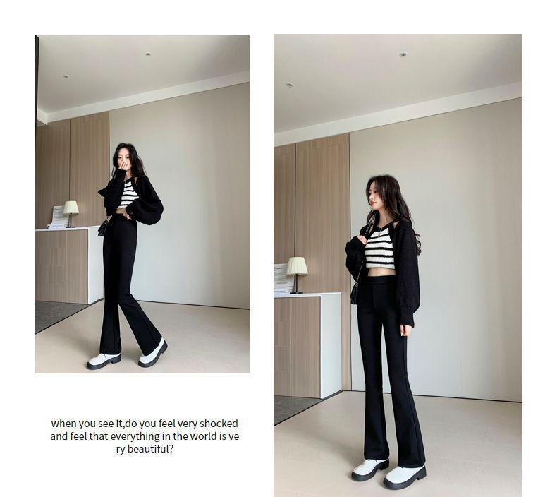Women's High-Waisted Black Micro-Flare Suit Pants - Slimming Bootcut for Petite, Spring/Summer Flattering Trousers