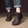 Autumn retro handmade soft leather sewn autumn and winter boots short boots low heel round head short boots rubber short boots