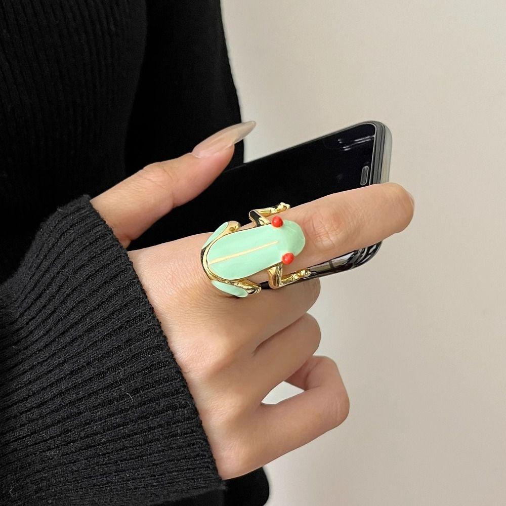 Geometric Painting Ring Korean Style Enamel Ring Vintage Frog Drip Oil Ring  Women