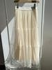 Elegant High-Waist Pleated Mesh Midi Skirt for Women - Summer Style