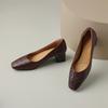 Fashion Women's New Spring and Autumn Retro Pattern Square Head Genuine Leather Sheepskin High Heel Large Work Single Shoes