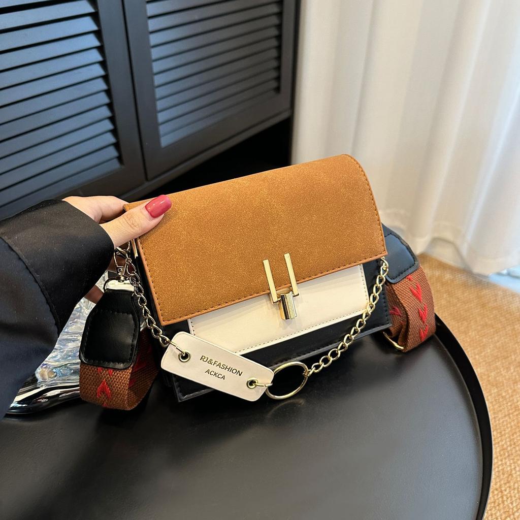 Bag women's bag matte contrasting color fashion PU shoulder bag retro small square bag messenger bag