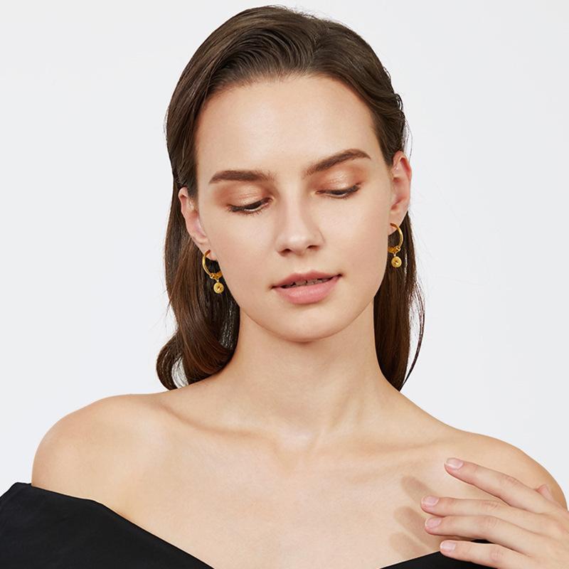 Pure 18 K Gold Color Shiny Simple Transport Beads Earring Jewelry for Women Bride Never Fade Jewelry Birthday Wedding Gifts