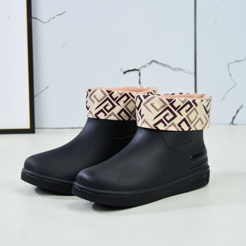 Women's Rain Shoes Low Tube Fashion Water Shoes New Non-slip Rain Boots Durable Kitchen Adult Warm Water Boots Rubber Shoes