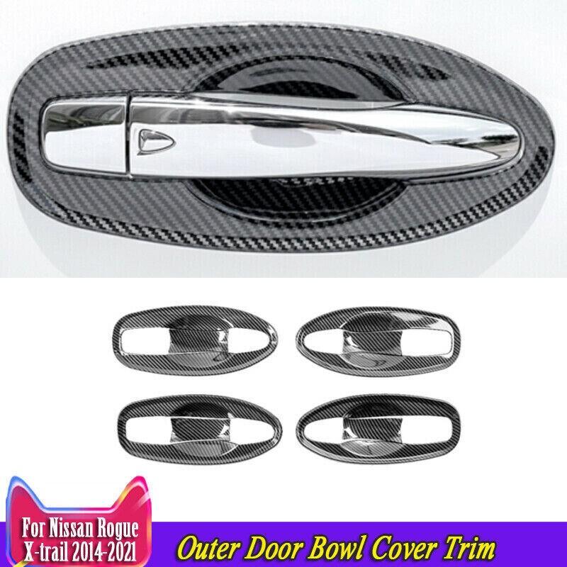 Carbon Fiber Outer Door Bowl Cover Trim Fits For Nissan Rogue X-Trail 2014-2020