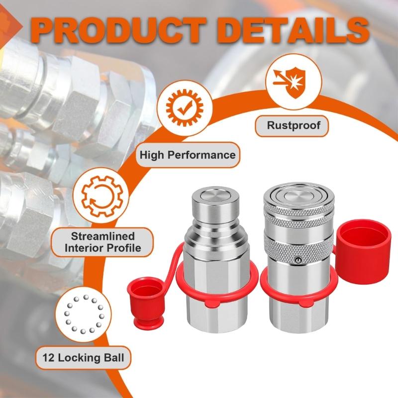 High Performances Hydraulic Quick Coupler 1/2Inch NPT Rate 5076PSI Flow Includes Protective Cover Enhancing Durability