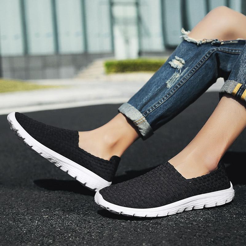 Summer Men Sneakers Black Braid Beach Sports Shoes Casual Slip On Flats