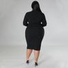 Plus Size European & American Fashion Casual Solid Color V-Neck Long Sleeve Dress