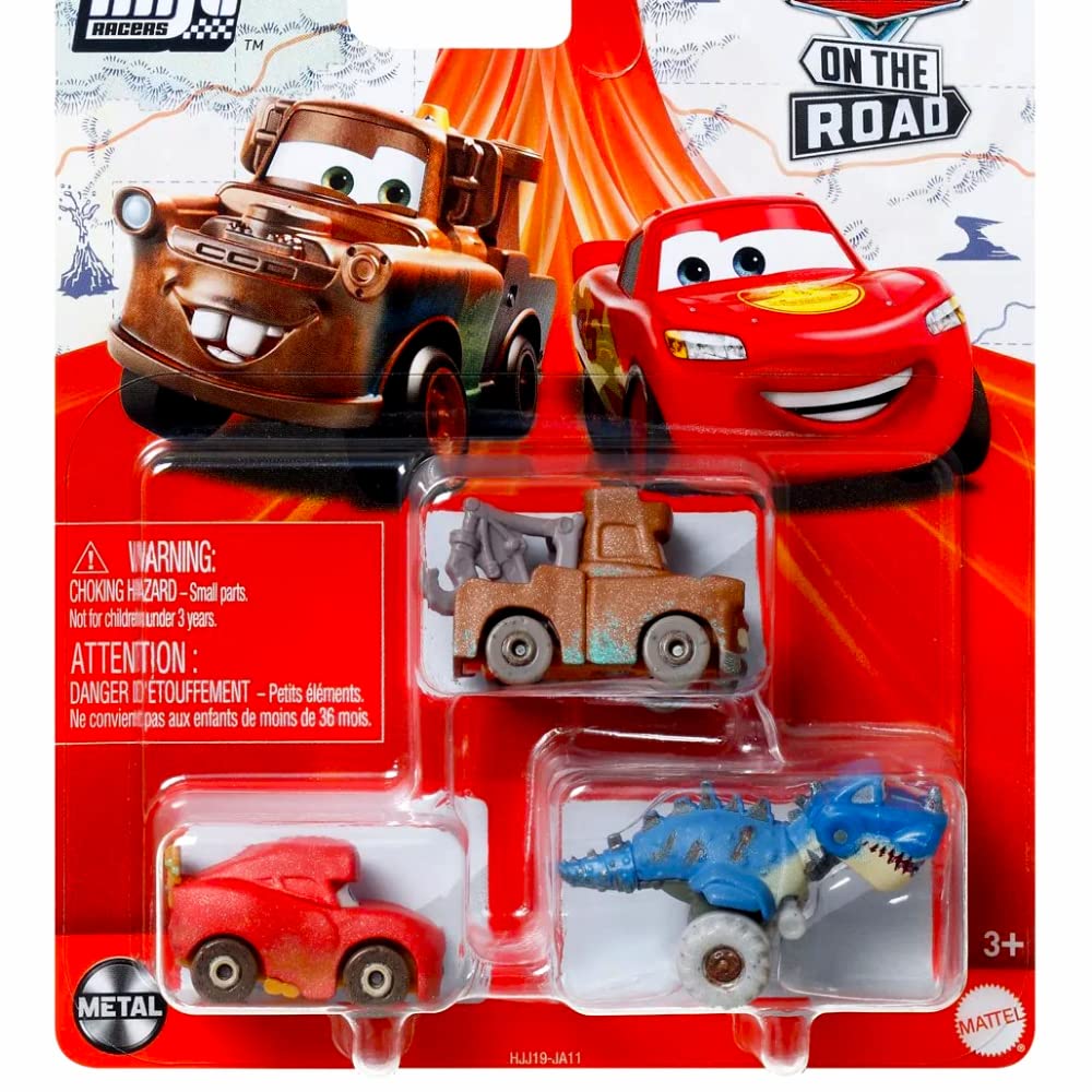 Cars on the Road 2023 Mattel Mini Racers Diecast Mini Car 3 Pack Cave Lightning McQueen Cave Mater Tyranamisiasaurus Rex Anime Mini Mini Character Car