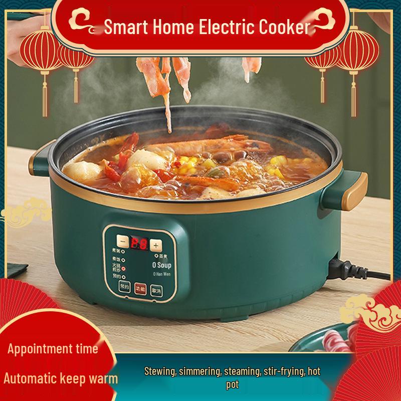 Multi-Function Electric Hot Pot with Timer - Three-Layer Steamer & Cooker, Large Capacity, Automatic Power-Off.