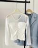2026 Spring/Summer Women's Slim Mesh Layer Round Neck Long Sleeve Top