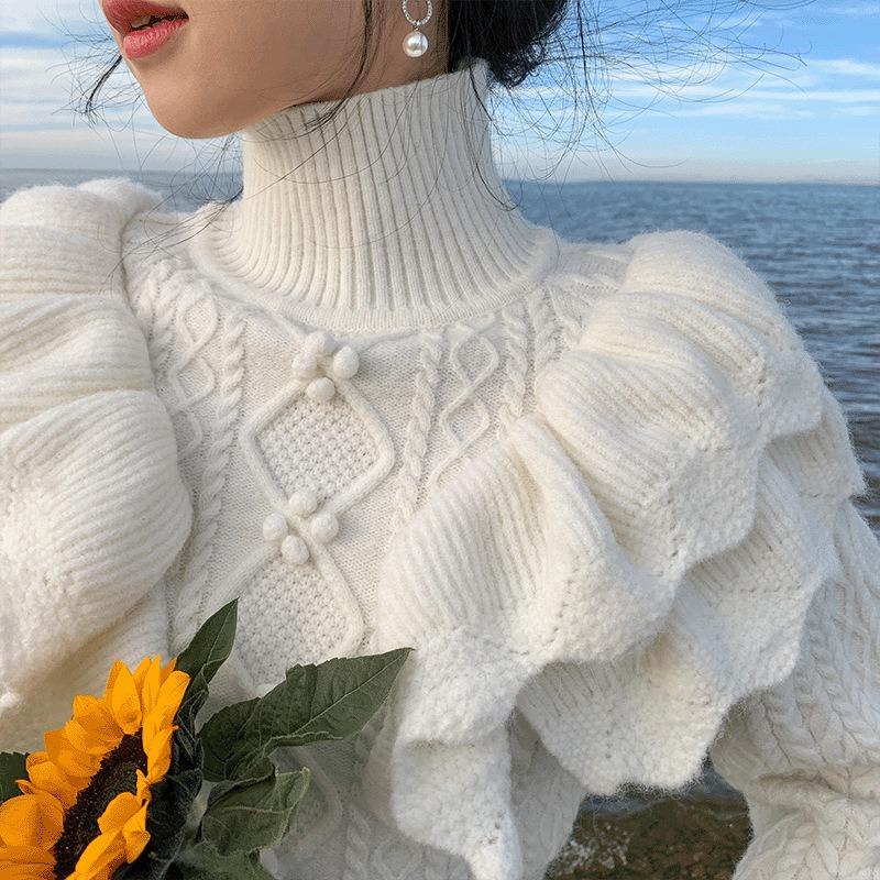 New autumn and winter twist knitted sweater thickened versatile top turtleneck temperament inside heavy industry sweater women