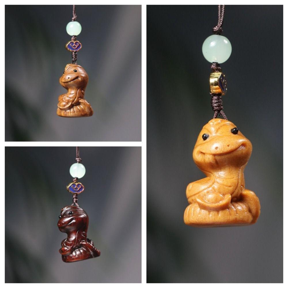 Auspicious Zodiac Snake Dolls Cute Green Sandalwood Ornament Cartoon New Year Carved Pendant  Gifts