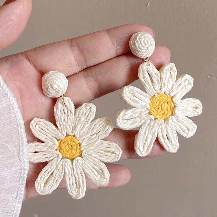 Super fairy yellow mesh earrings women's vacation style chiffon sweet stud earrings atmosphere seaside high-end color earrings