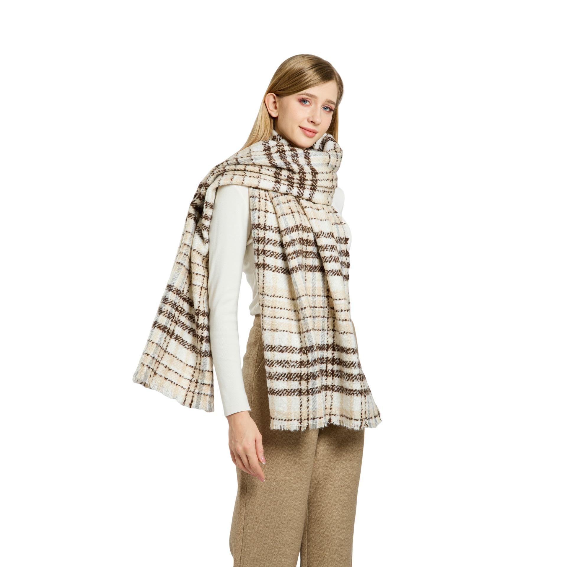

Retro classic plaid imitation cashmere scarf versatile warm plaid shawl autumn and winter advanced sense widened thick scarf