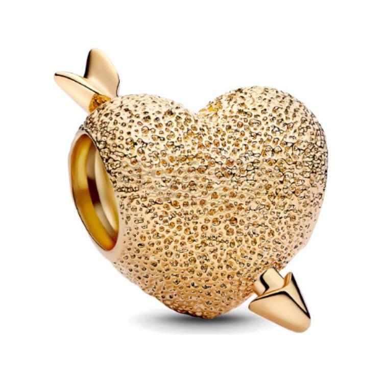 Pandora Heart Pendant With Diamond Dot Texture Women jewelry Gold 763666C00 Box