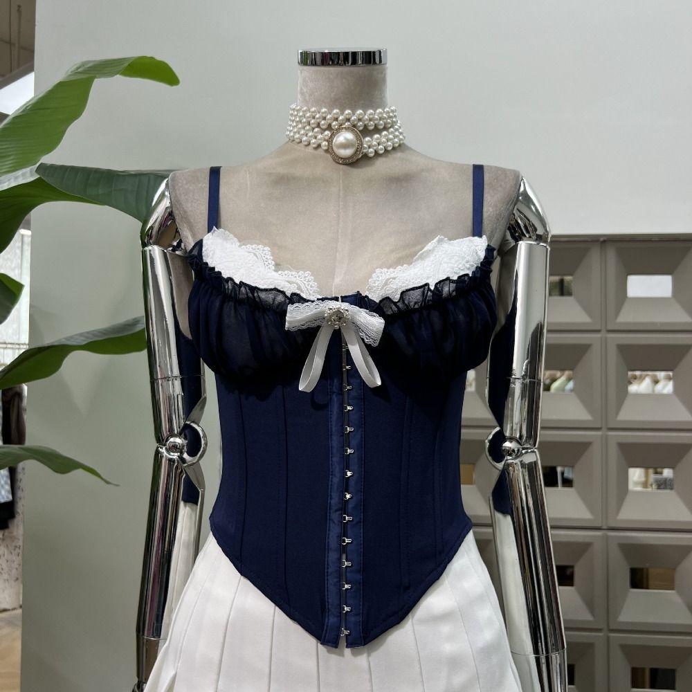 Ruffle Lace Flower Camisole Buckle Slim Crop Tops Fashion Lace Corset  Spring Summer