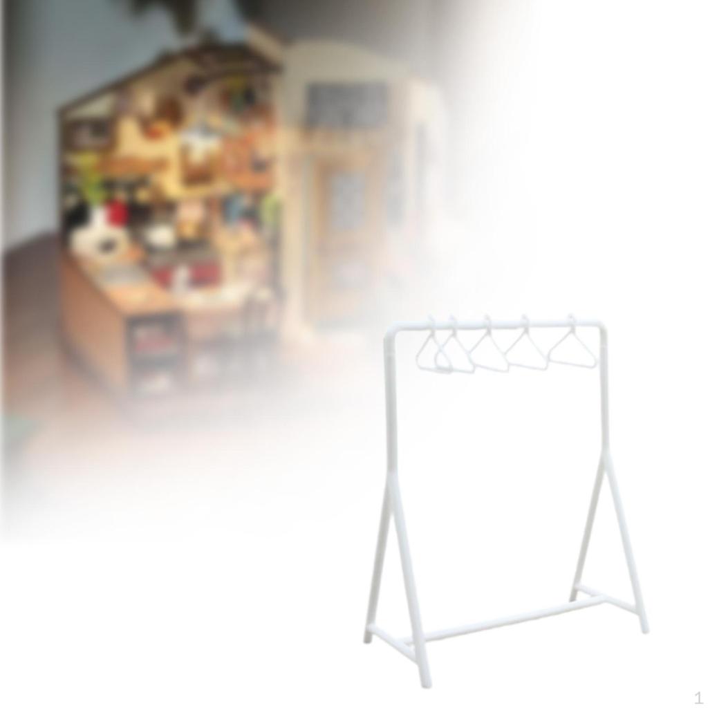 1/12 Dollhouse Garment Rack with Hangers Doll Accessories Decoration Handmade Mini Model for