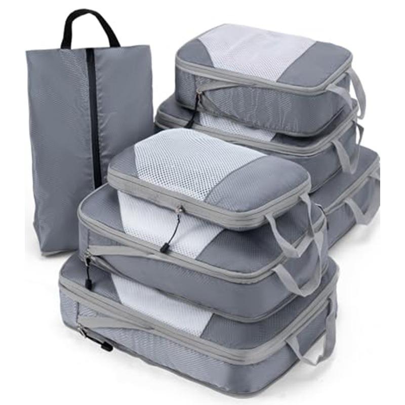 Travel Compression Packing Cubes 7 Set, Luggage Portable Clothes Pants Organizer Bags
