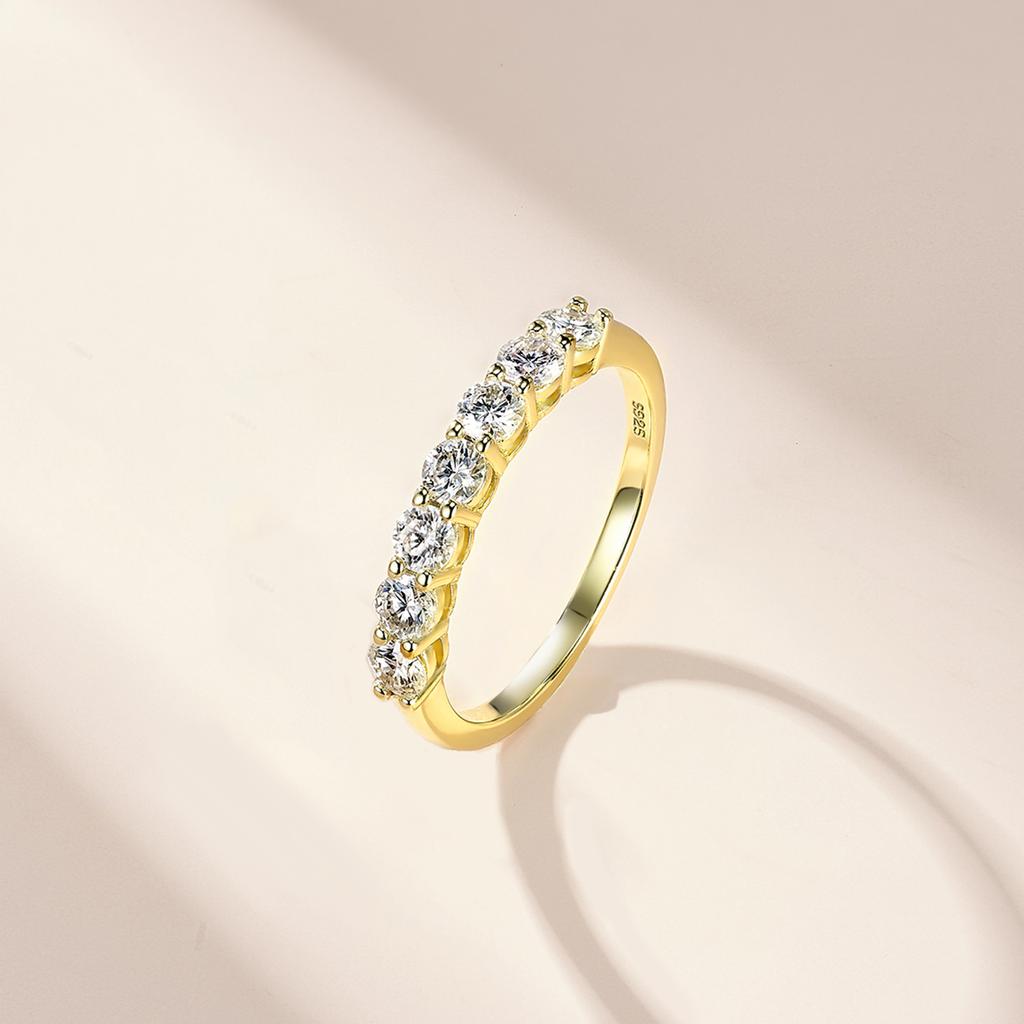 0.7 CTW S925 Sterling Silver Row Moissanite Ring Rhodium & 14K Gold Plated GRA Certified Luxe Wedding or Daily Band