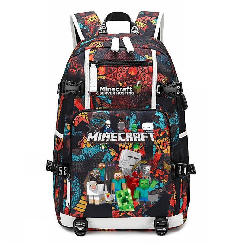 Hot Selling Minecraft Game Peripheral Printed Backpack Outdoor Large Capacity Travel Bag