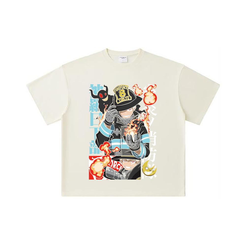 260 GSM Double Yarn 32 Count 100% Cotton Fire Force V2 Print Unisex Heavy Cotton T Shirt