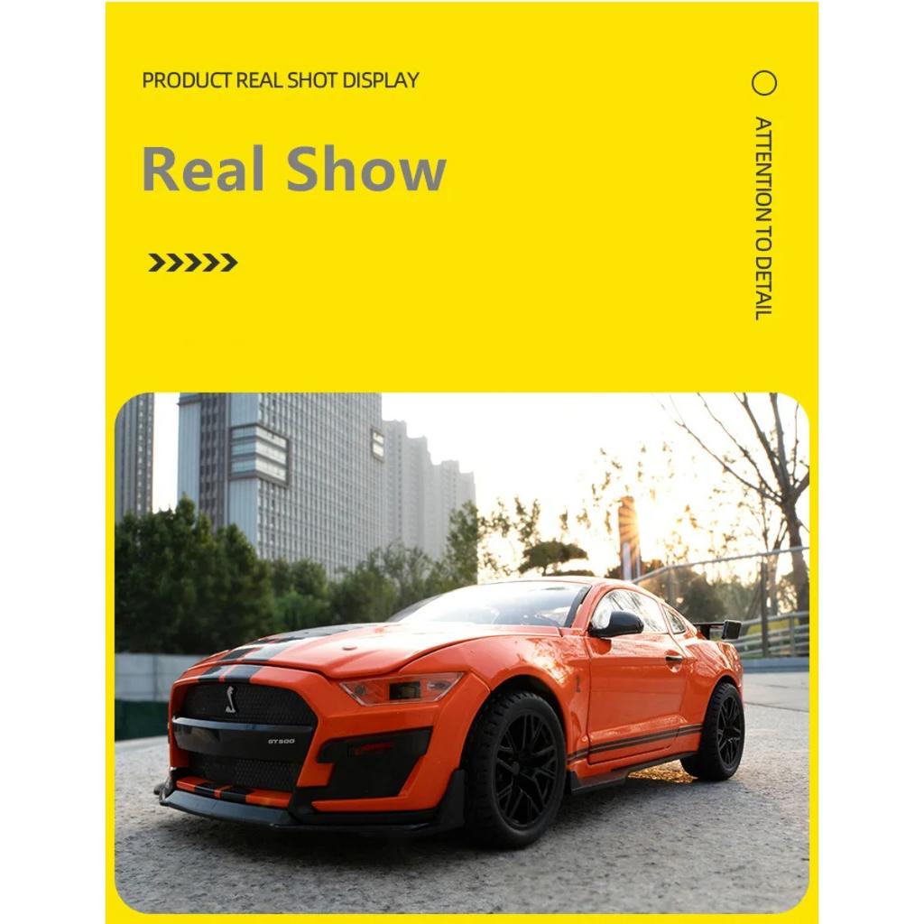 Large Size 1/18 Ford Mustang Shelby GT500 Alloy Sports Car Model Diecasts Metal Racing Car Model Sound and Light Toys Gifts