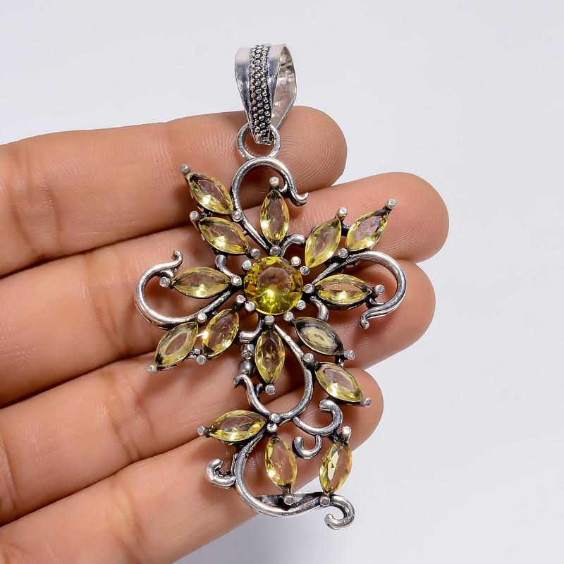 

Classic Top Grade Qualite 100% Natural Citrine Mix Shape Shape Ethnic Style Handmade Jewelry 925 Steling Silver Plated Pendant 2.6 WSJ-5076 2.6