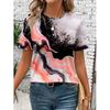 Women's Summer T-Shirt with Marble Graphic Design - Modern Short Sleeve Tee