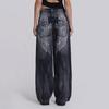 Retro Wing Print Rivet Wide-Leg Jeans