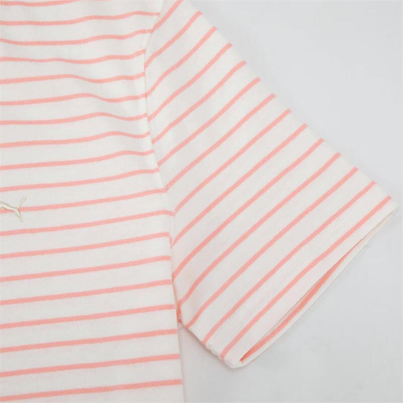 Puma Navy Pack Striped Design Vintage Casual Round Neck Short Sleeve T-Shirt Women Tops Peach-Pink 627732-55