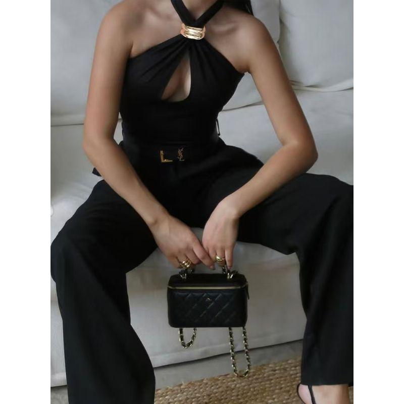 Western Style Summer Design Sexy Hanging Neck Backless Hollow out Vest Top Backless Sexy Vest