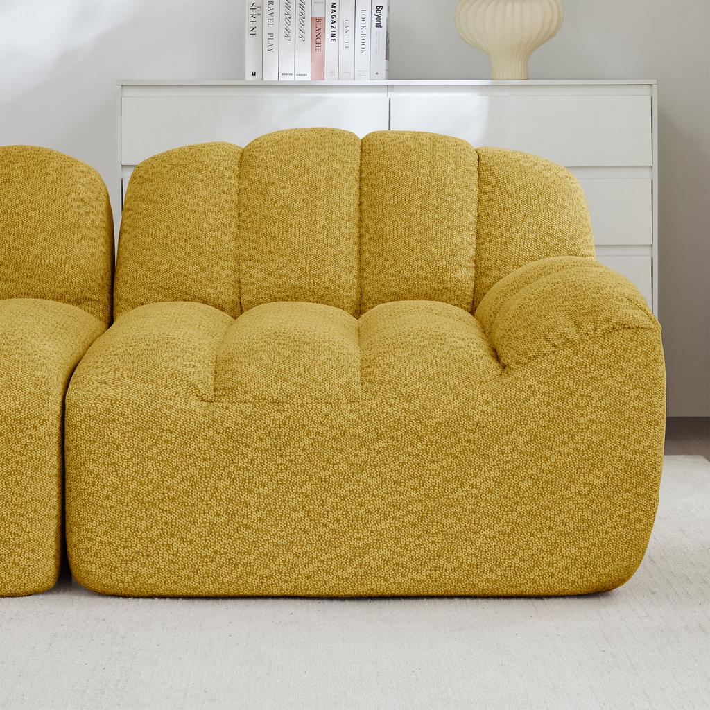 2-Seater L-Shaped Modular Boneless Sofa, Shell Shape, Deep Seat Cushions with 1 Ottoman, Sofa for Living Room, No Assembly Required, Yellow