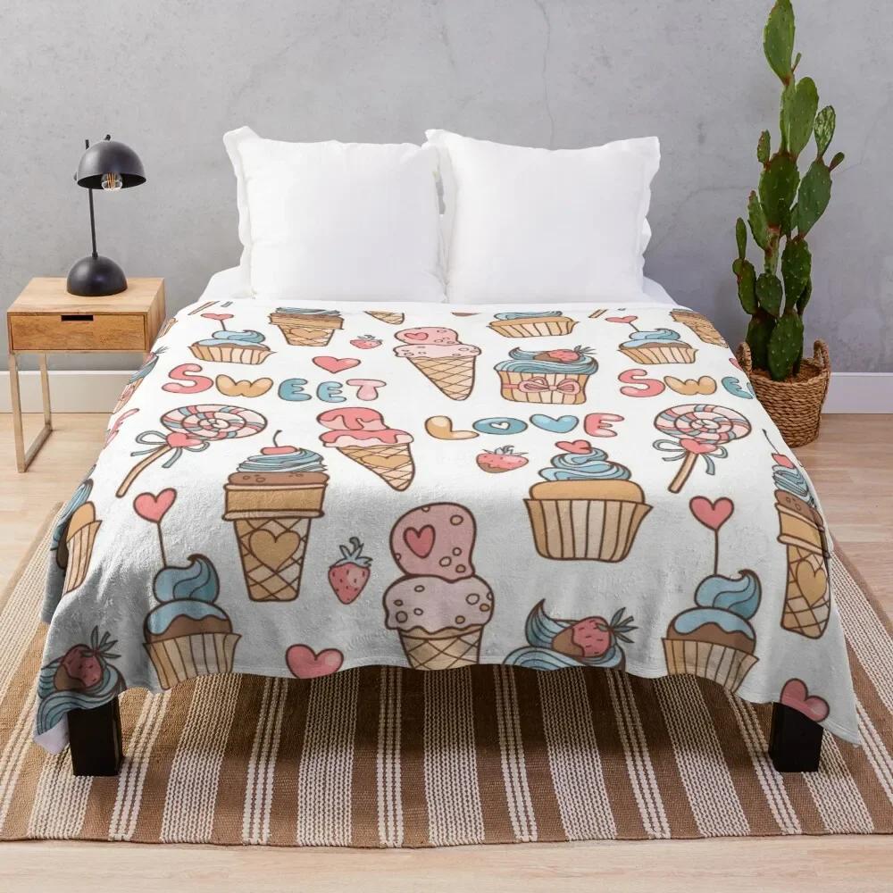 Ice Cream Flannel Throw Blanket King Queen Full Size Colourful Ice Cream For Bed Sofa Couch Blanket Warm Lightweight Super Soft