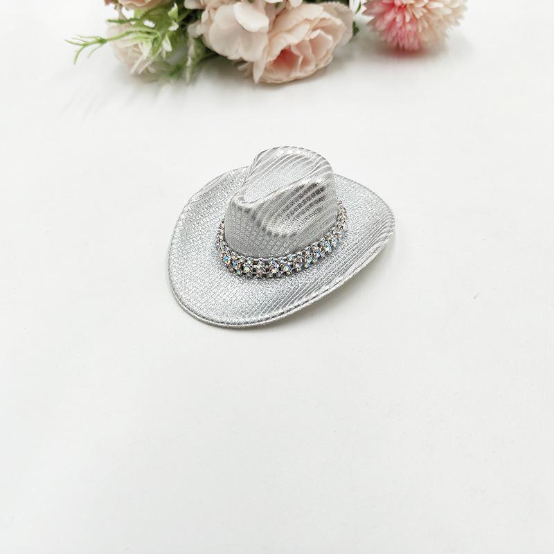 Mini Neon Glitter Cowboy Hat Hair Clip Glowing Disco Party Decoration Accessories 10 cm Holographic Party Disco Supplies