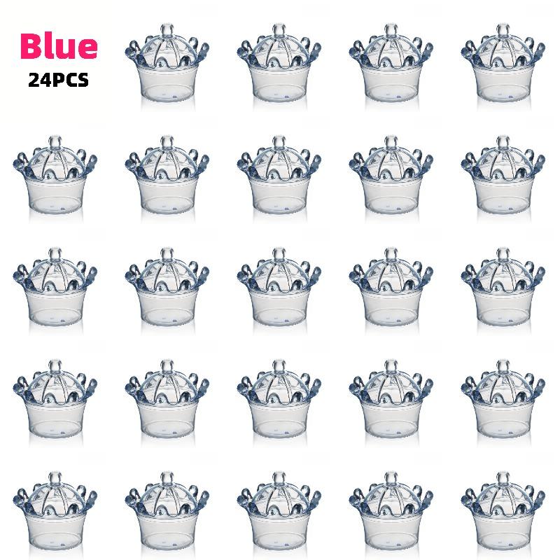 12/24pcs Transparent Crown-Shaped Plastic Boxes with Lid Wedding Favor Box Party Candy Container Packaging for Treats & Trinkets