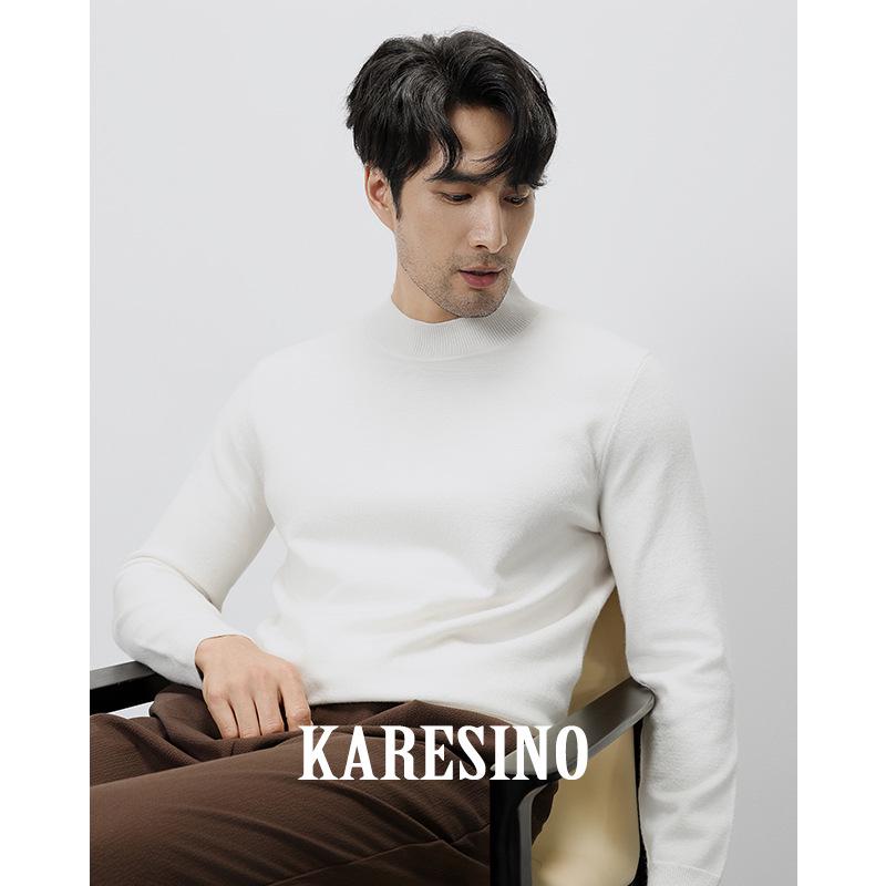 KARESINO Men s Slim Fit Half-High Neck Wool Sweater for Autumn and Winter 2XL